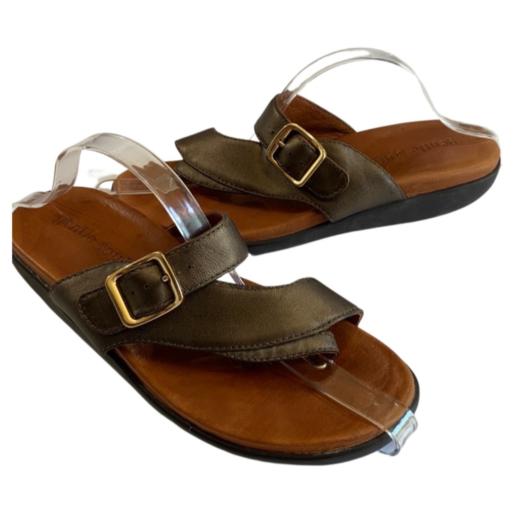 Gentle Souls Brown Sandals with Gold Buckle